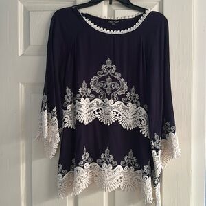 Anne French navy and cream blouse